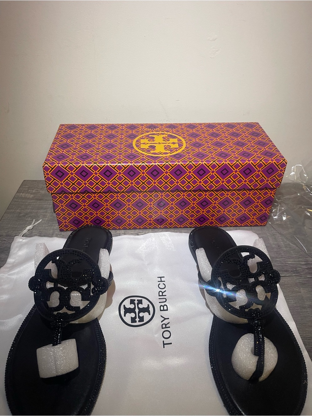 Tory burch black sparkly sandals size 7-7.5